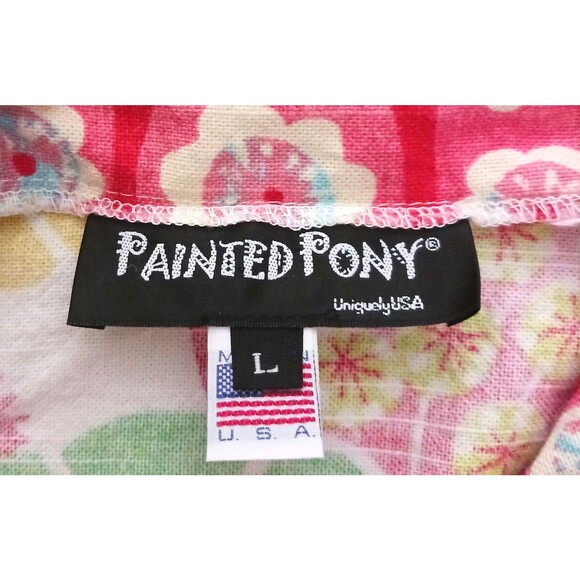 VTG Painted Pony Colorful Floral Print Cotton Jacket Oversized Buttons USA Sz L - Picture 5 of 6